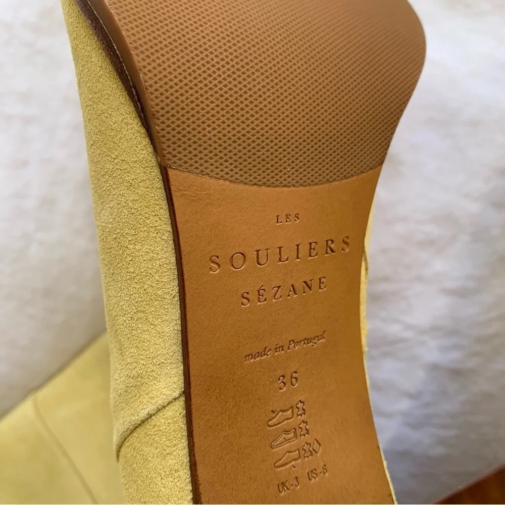 Sezane Anaelle Thigh High Suede Leather Over The Knee Pointy Boots Lemon Yellow